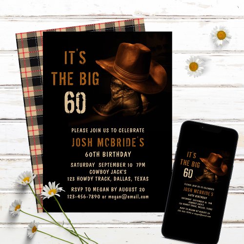 60th Birthday Rustic Cowboy Country Hat Boots Invitation