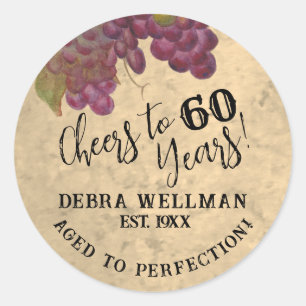 60th Birthday Rustic Elegant Cheers to 60 Years  Classic Round Sticker