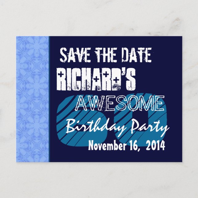 60th Birthday Save the Date Blue Pattern Announcement Postcard (Front)