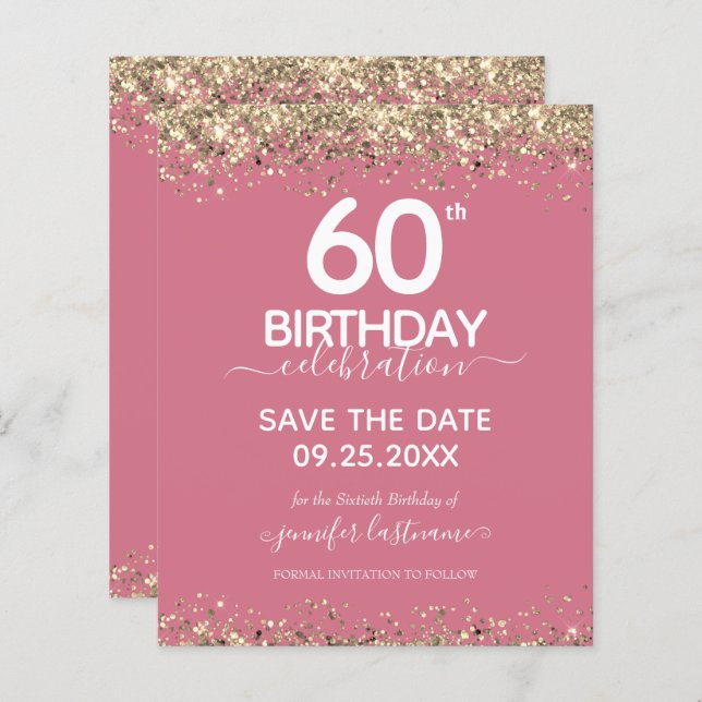 60th Birthday Save the Date Budget Invitation (Front/Back)
