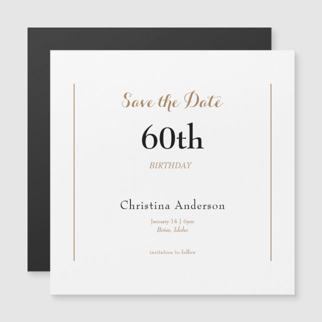 60th Birthday Save the Date Magnetic Invitation (Front/Back)