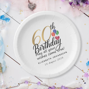 60th Birthday Script Gold Typography Modern Party Paper Plates