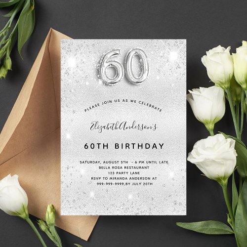 60th birthday silver elegant glamorous invitation