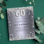 60th birthday silver glitter budget invitation flyer<br><div class="desc">Please note that this invitation is on flyer paper and very thin. Envelopes are not included. For thicker cards (same design) please visit our store. A modern, stylish and glamorous invitation for a 60th birthday party. A faux silver looking background, decorated with glitter dust. Personalize and add your name and...</div>