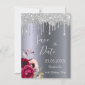 60th birthday silver glitter drips Save the Date Postcard (Front)