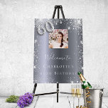 60th birthday silver glitter photo welcome foam board<br><div class="desc">A welcome board for a glamorous 60th birthday party.  A faux silver metallic looking background decorated with faux glitter dust.   Personalize and add a photo and name.  Number 60 is written with a balloon style font.
Back: no design</div>