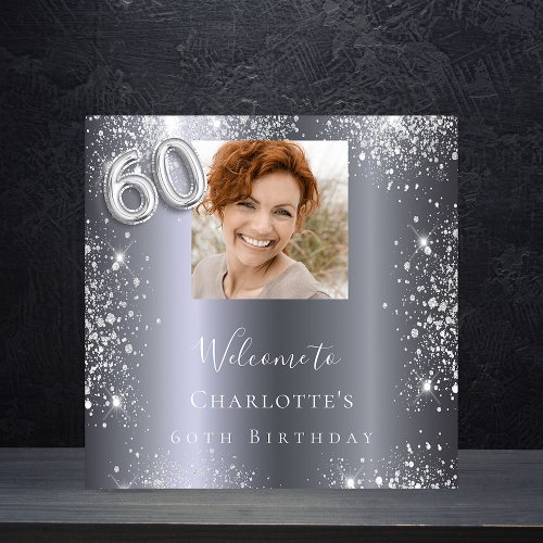 60th birthday silver glitter photo welcome foam board