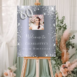 60th birthday silver glitter photo welcome foam board<br><div class="desc">A welcome board for a glamorous 60th birthday party.  A faux silver looking background decorated with faux glitter dust.   Personalize and add a photo and name.  Number 60 is written with a balloon style font.
Back: no design</div>