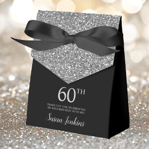 60th Birthday Silver Glitter Thank You Favor Boxes