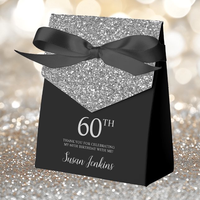 60th Birthday Silver Glitter Thank You Favor Boxes (Creator Uploaded)