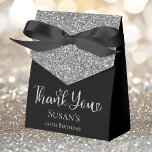 60th Birthday Silver Glitter Thank You Favor Boxes<br><div class="desc">This fabulous modern 60th Birthday Silver Glitter Thank You favor box with sparkling silver glitter, Thank You in a trendy script font and the birthday girl's name in silver with an elegant black bow would be perfect for your event. It would be great for a candy station, on a thank...</div>