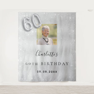 60th birthday silver photo glitter dust welcome tapestry
