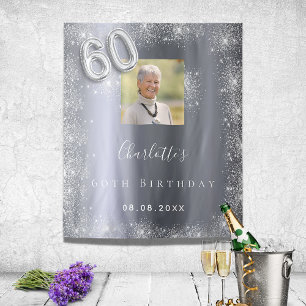 60th birthday silver photo glitter dust welcome tapestry