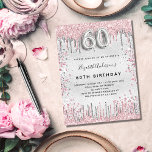 60th birthday silver pink budget invitation flyer<br><div class="desc">Please note that this invitation is on flyer paper and very thin. Envelopes are not included. For thicker invitations (same design) please visit our store. A modern, stylish and glamorous invitation for a 60th birthday party. A faux silver looking background, decorated with pink and faux silver glitter dust. Personalize and...</div>