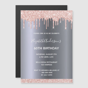 60th birthday silver pink invitation