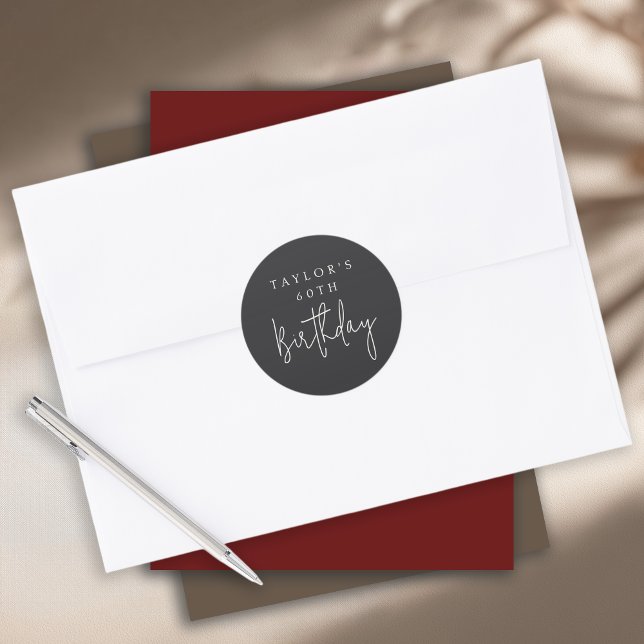 60th Birthday Simple Minimalist Flat Black Classic Round Sticker (Creator Uploaded)