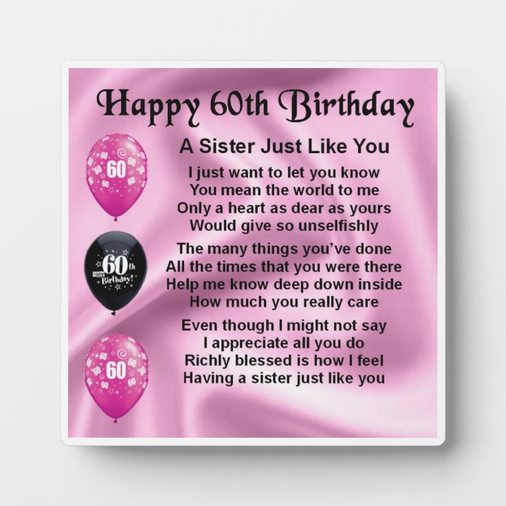 60th Birthday Sister Poem Plaque 