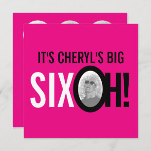 60th birthday SIX OH! photo pink retro Invitation