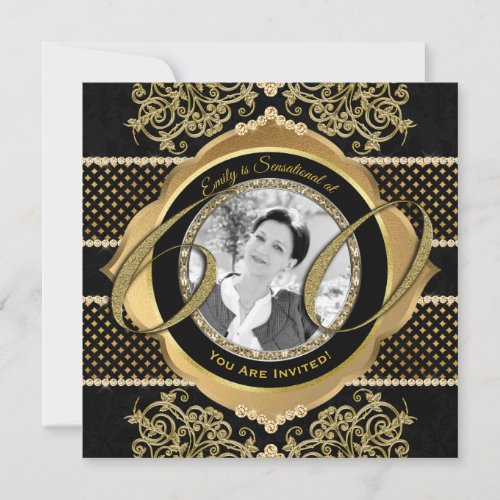 60th Birthday Sixtieth Gold Diamond Photo Frame Invitation