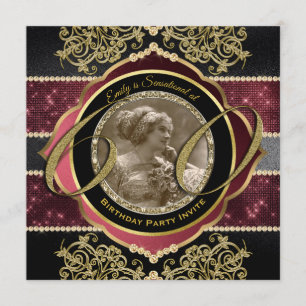 60th Birthday Sixtieth Gold Ruby Gems Photo Frame Invitation