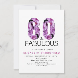 60th Birthday Sixty and Fabulous Purple Floral Invitation