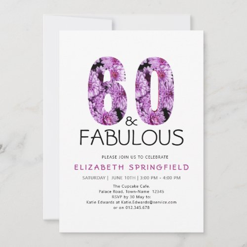 60th Birthday Sixty and Fabulous Purple Floral Invitation