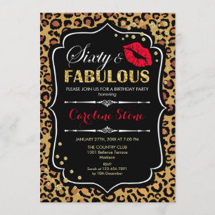 60th Birthday - Sixty Fabulous Leopard Print Invitation
