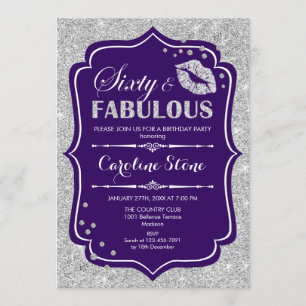 60th Birthday - Sixty Fabulous Purple Silver Invitation