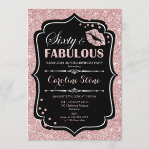 60th Birthday - Sixty Fabulous Rose Gold Black Invitation