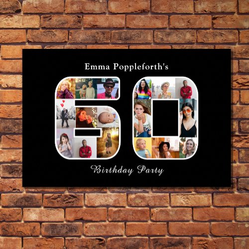 60th Birthday Sixty Photo Collage Black Poster