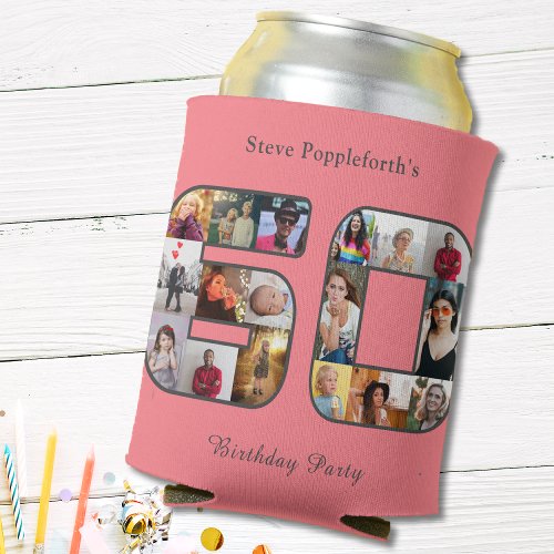 60th Birthday Sixty Photo Collage Blush Pink Can Cooler