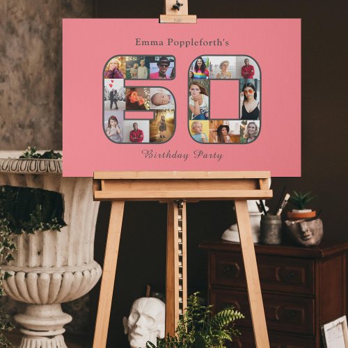60th Birthday Sixty Photo Collage Blush Pink Faux Canvas Print