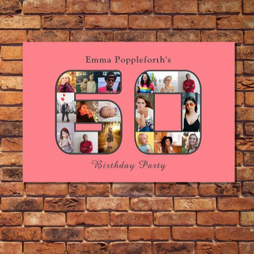 60th Birthday Sixty Photo Collage Blush Pink Poster