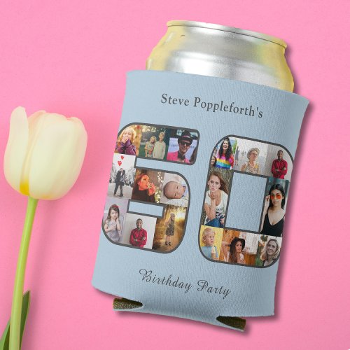 60th Birthday Sixty Photo Collage Powder Blue Can Cooler