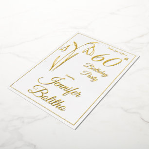 60th Birthday Snowdrop Floral Black And White Foil Invitation