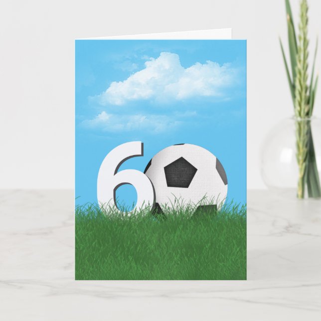 60th Birthday Soccer Ball In Green Grass Card (Front)