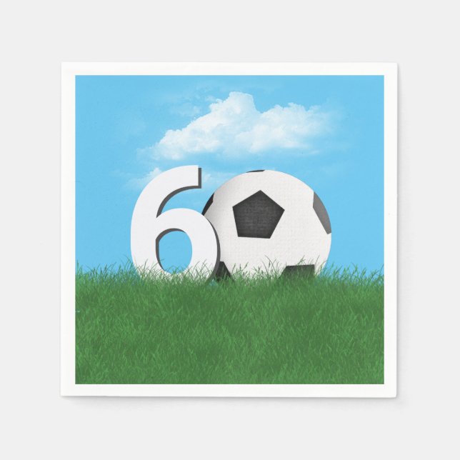 60th Birthday Soccer Ball In Green Grass Napkins (Front)