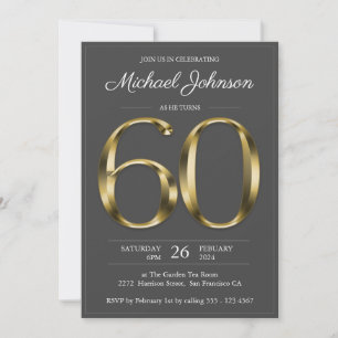 60th Birthday Solid Gold Text Dark Gray Classy Invitation