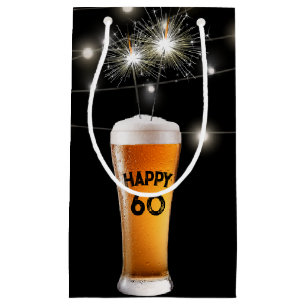 60th Birthday Sparkler In Beer Small Gift Bag