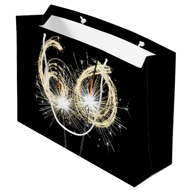 60th Birthday Sparklers On Black Large Gift Bag (Back Angled)