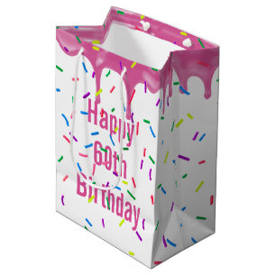 60th Birthday Sprinkles On Pink Icing Medium Gift Bag