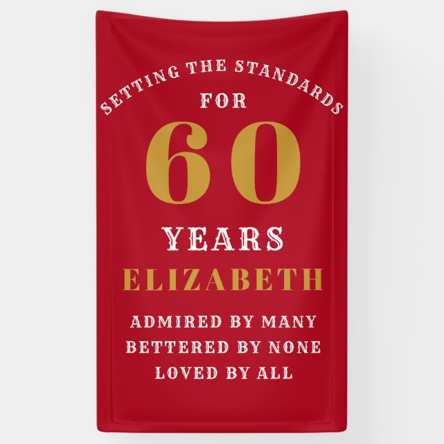 60th Birthday Standards Red Gold Add Your Name Banner (Vertical)