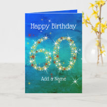 60th Birthday - Star Numbers - Blue Green - Age 60