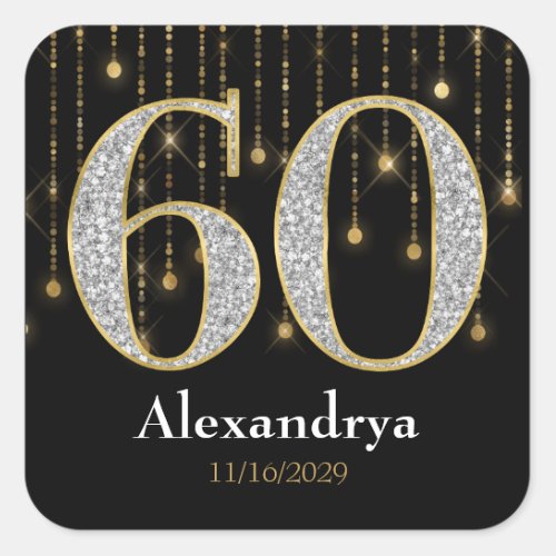 60th Birthday Stickers Diamonds Gold Favor Tags