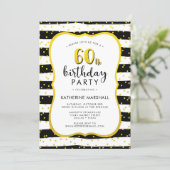 60th Birthday Striped Gold and Black Invitation (Standing Front)