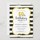 60th Birthday Striped Gold and Black Invitation (Front)