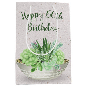 60th Birthday Succulent On Terrazzo Medium Gift Bag