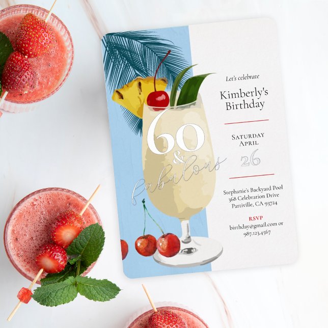 60th Birthday Summer Blue Cocktail Party  Foil Invitation (Creator Uploaded)