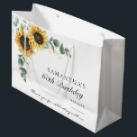 60th Birthday Sunflower Eucalyptus Party Large Gift Bag<br><div class="desc">Create a modern Sunflower Floral gift bag with this cute template featuring beautiful rustic floral bouquet,  with modern simple typography. 
TIP: Matching party supplies like paper cups,  paper plates,  invitations,  banners,  tapestry,  gift tags,  signs,  and other keepsakes and goodies are available in the collection featuring this design.</div>