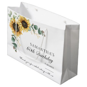 60th Birthday Sunflower Eucalyptus Party Large Gift Bag